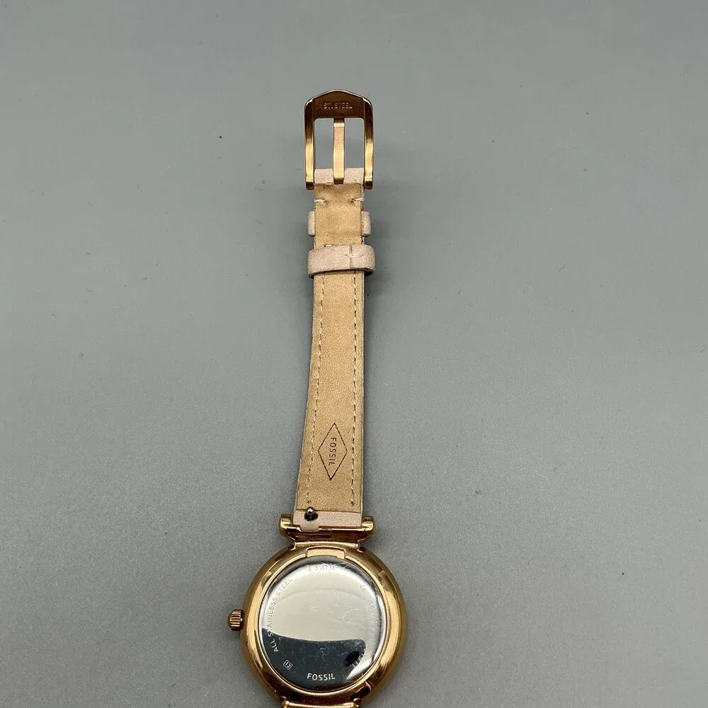 Fossil ES4099 Womens Watch 28mm White Rose Gold Tone Beige Leather New Battery